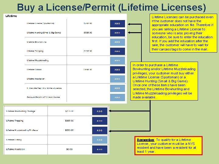 Buy a License/Permit (Lifetime Licenses) Lifetime Licenses can be purchased even if the customer