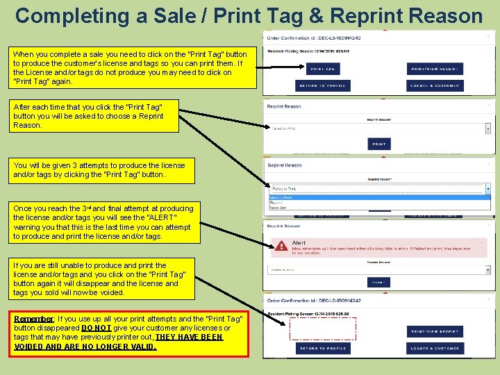 Completing a Sale / Print Tag & Reprint Reason When you complete a sale