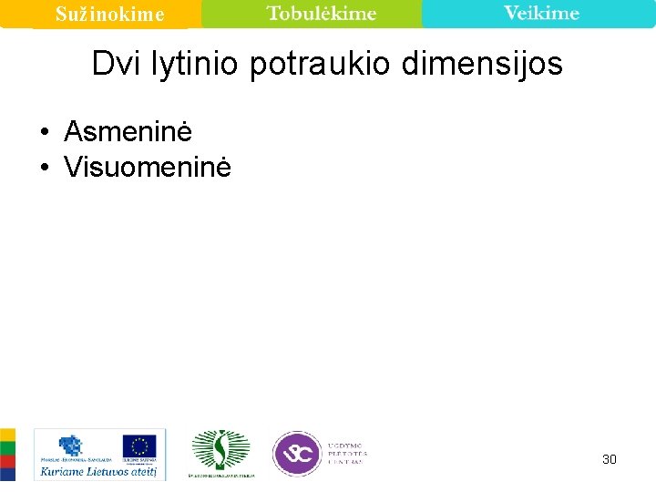 Sužinokime Dvi lytinio potraukio dimensijos • Asmeninė • Visuomeninė 30 