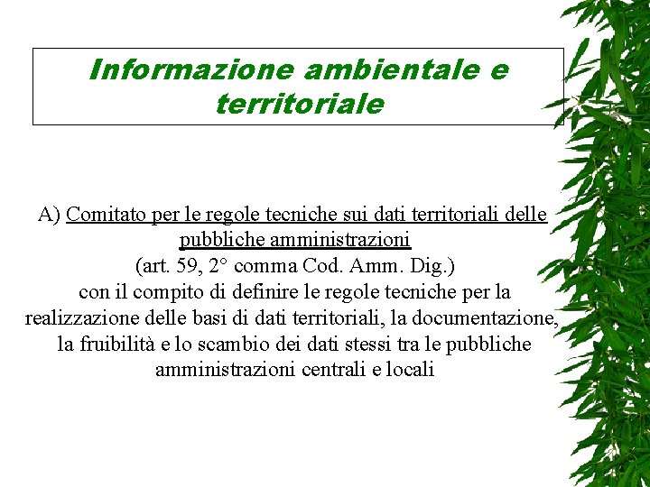 Informazione ambientale e territoriale A) Comitato per le regole tecniche sui dati territoriali delle