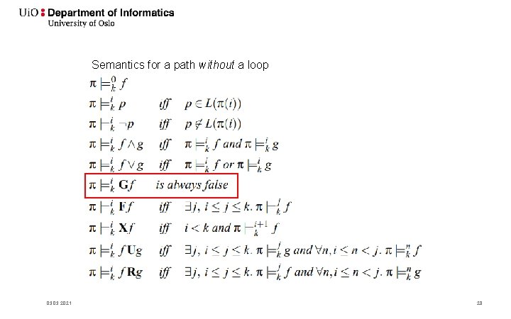 Semantics for a path without a loop 03. 2021 28 