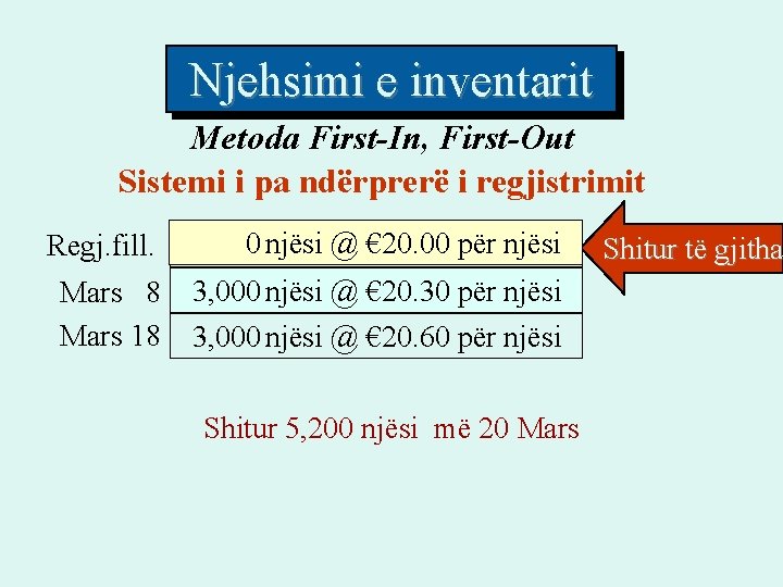 Njehsimi e inventarit Metoda First-In, First-Out Sistemi i pa ndërprerë i regjistrimit Regj. fill.