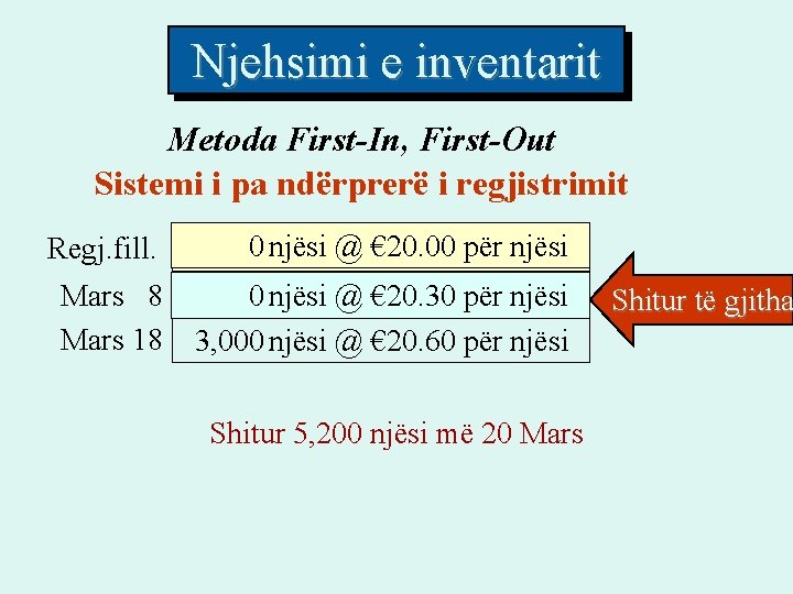 Njehsimi e inventarit Metoda First-In, First-Out Sistemi i pa ndërprerë i regjistrimit Regj. fill.