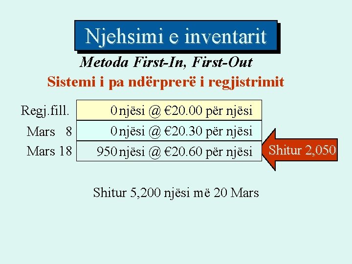 Njehsimi e inventarit Metoda First-In, First-Out Sistemi i pa ndërprerë i regjistrimit Regj. fill.