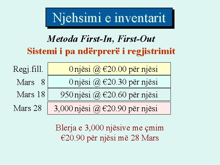 Njehsimi e inventarit Metoda First-In, First-Out Sistemi i pa ndërprerë i regjistrimit Regj. fill.