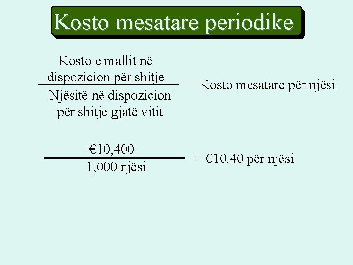 Kosto mesatare periodike Kosto e mallit në dispozicion për shitje Njësitë në dispozicion për