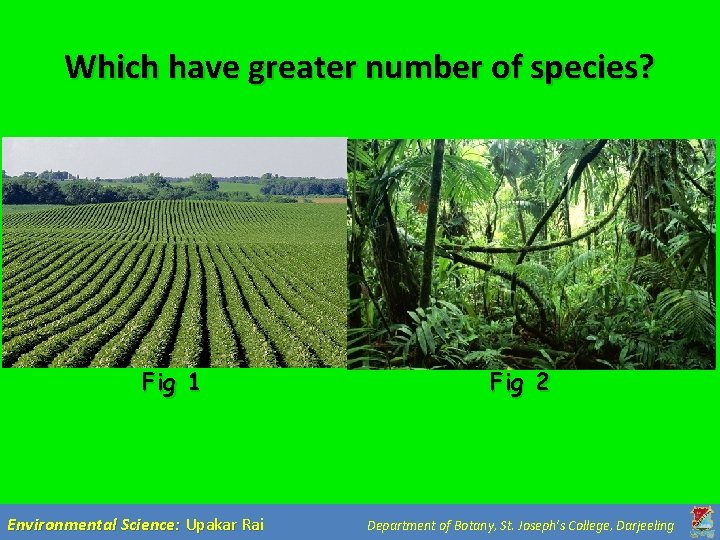 Which have greater number of species? Fig 1 Environmental Science: Upakar Rai Fig 2