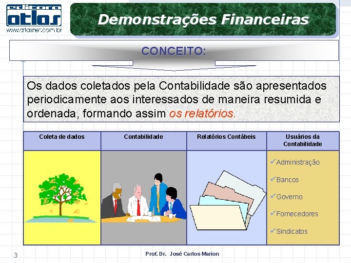 Demonstrações Financeiras CONCEITO: Os dados coletados pela Contabilidade são apresentados periodicamente aos interessados de