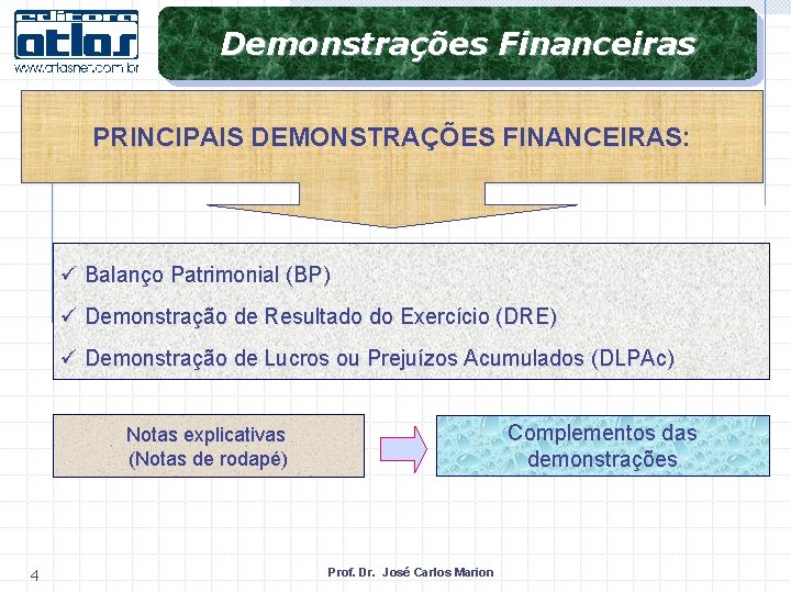 Demonstrações Financeiras PRINCIPAIS DEMONSTRAÇÕES FINANCEIRAS: ü Balanço Patrimonial (BP) ü Demonstração de Resultado do