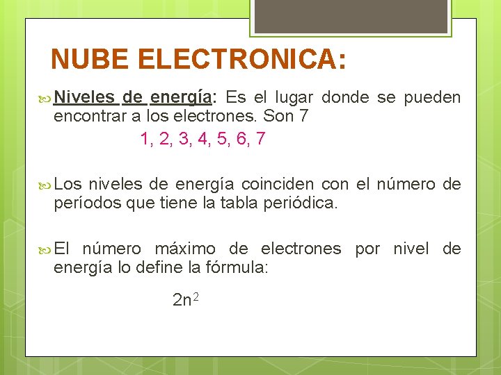 NUBE ELECTRONICA: Niveles de energía: Es el lugar donde se pueden encontrar a los