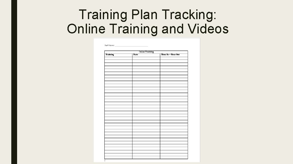 Training Plan Tracking: Online Training and Videos 