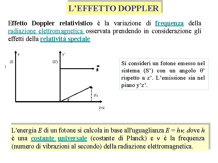 L’EFFETTO DOPPLER Effetto Doppler relativistico è la variazione di frequenza della radiazione elettromagnetica osservata