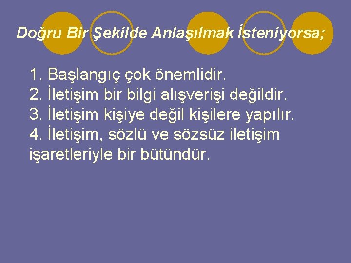 Doğru Bir Şekilde Anlaşılmak İsteniyorsa; 1. Başlangıç çok önemlidir. 2. İletişim bir bilgi alışverişi