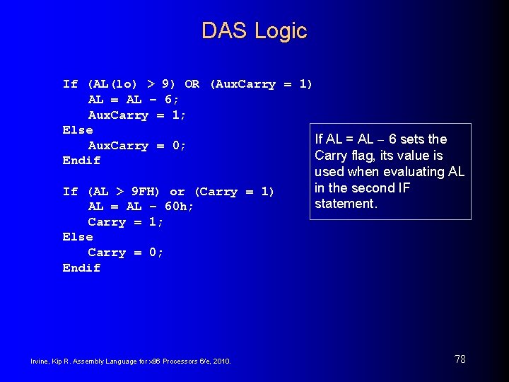 DAS Logic If (AL(lo) > 9) OR (Aux. Carry = 1) AL = AL