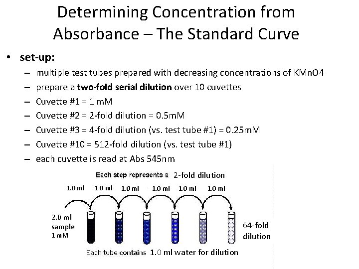 Determining Concentration from Absorbance – The Standard Curve • set-up: – – – –