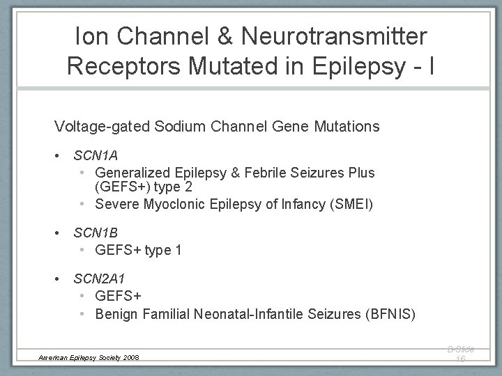 Ion Channel & Neurotransmitter Receptors Mutated in Epilepsy - I Voltage-gated Sodium Channel Gene