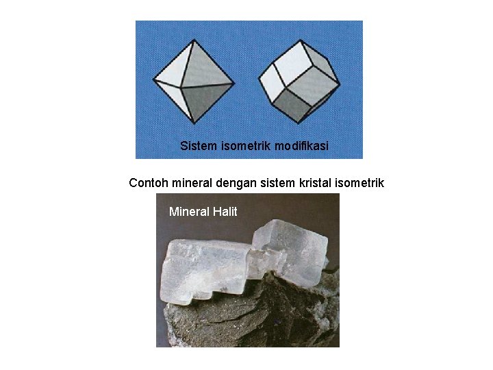 Sistem isometrik modifikasi Contoh mineral dengan sistem kristal isometrik Mineral Halit 