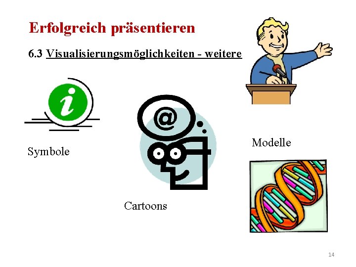 Erfolgreich präsentieren 6. 3 Visualisierungsmöglichkeiten - weitere Modelle Symbole Cartoons 14 