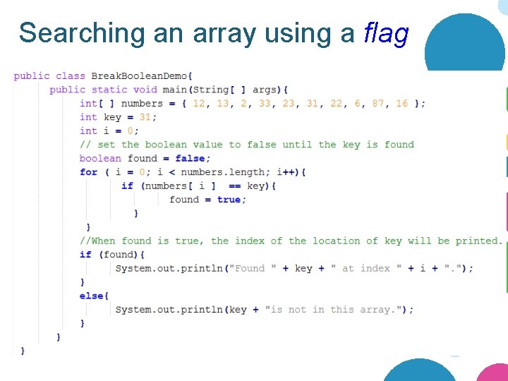 Searching an array using a flag 