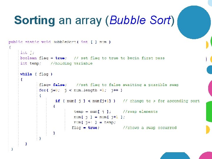 Sorting an array (Bubble Sort) 