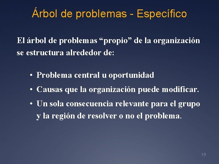 Árbol de problemas - Específico El árbol de problemas “propio” de la organización se