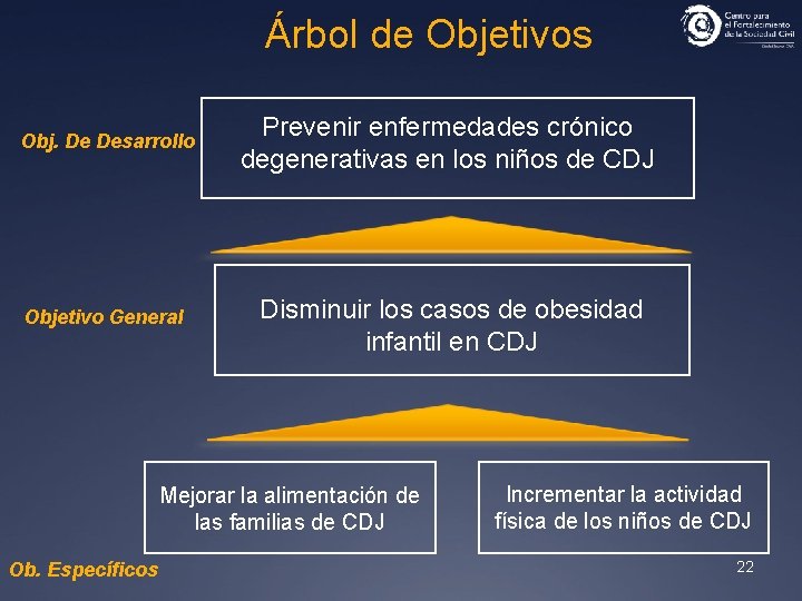 Árbol de Objetivos Obj. De Desarrollo Prevenir enfermedades crónico degenerativas en los niños de