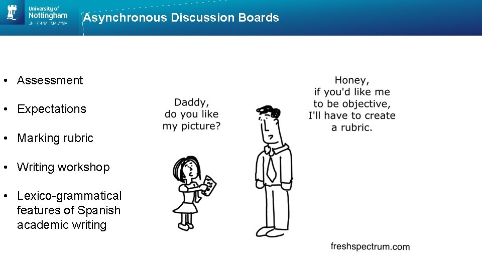 Asynchronous Discussion Boards • Assessment • Expectations • Marking rubric • Writing workshop •