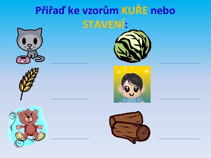 Přiřaď ke vzorům KUŘE nebo STAVENÍ: 