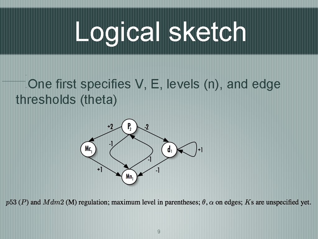 Logical sketch One first specifies V, E, levels (n), and edge thresholds (theta) 9