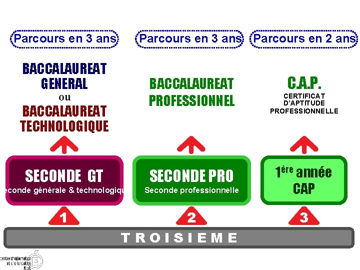 Parcours en 3 ans Parcours en 2 ans BACCALAUREAT GENERAL BACCALAUREAT PROFESSIONNEL ou BACCALAUREAT