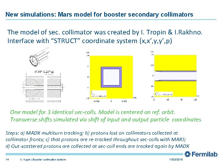 New simulations: Mars model for booster secondary collimators The model of sec. collimator was