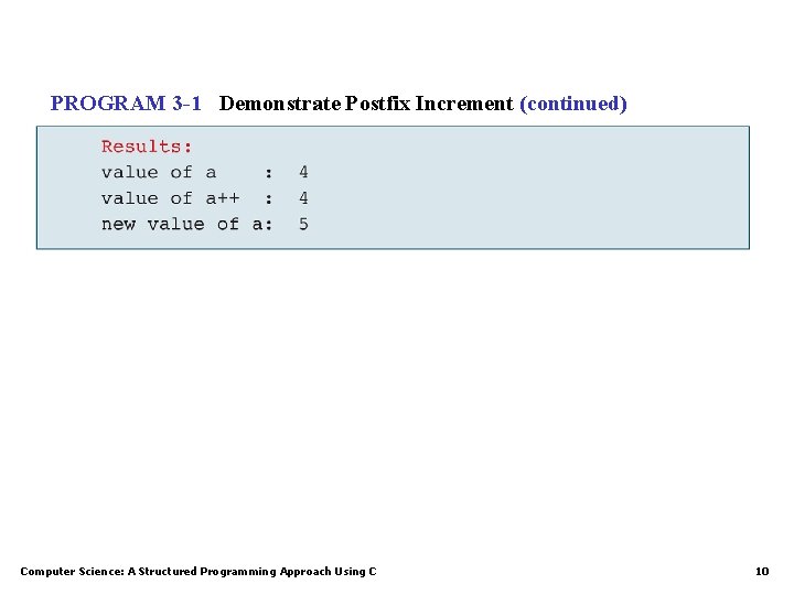 PROGRAM 3 -1 Demonstrate Postfix Increment (continued) Computer Science: A Structured Programming Approach Using
