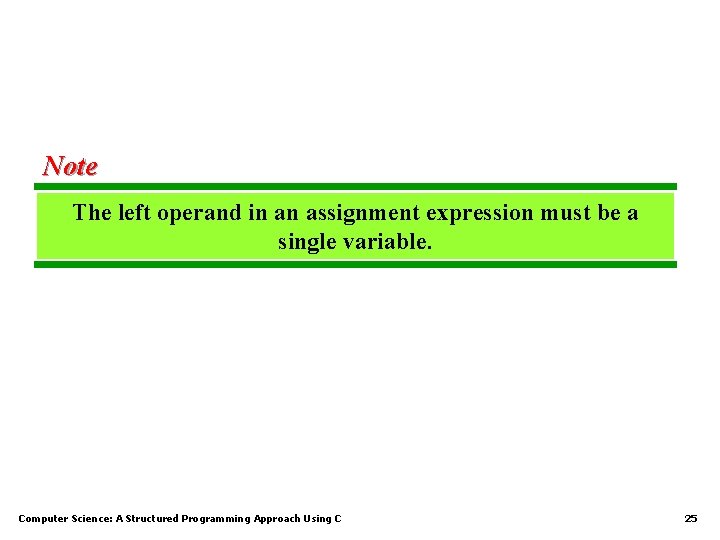 Note The left operand in an assignment expression must be a single variable. Computer