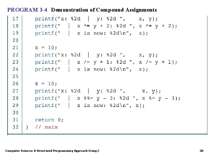 PROGRAM 3 -4 Demonstration of Compound Assignments Computer Science: A Structured Programming Approach Using