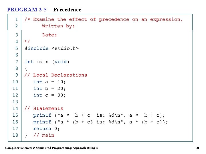 PROGRAM 3 -5 Precedence Computer Science: A Structured Programming Approach Using C 31 