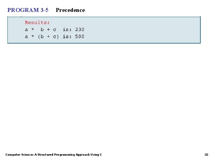 PROGRAM 3 -5 Precedence Computer Science: A Structured Programming Approach Using C 32 