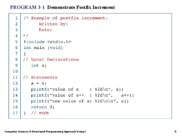 PROGRAM 3 -1 Demonstrate Postfix Increment Computer Science: A Structured Programming Approach Using C