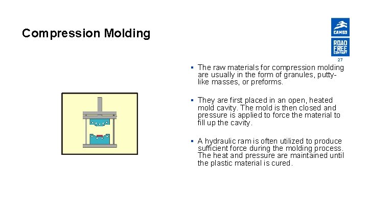 Compression Molding 27 § The raw materials for compression molding are usually in the