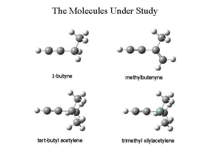 The Molecules Under Study 1 -butyne tert-butyl acetylene methylbutenyne trimethyl silylacetylene 