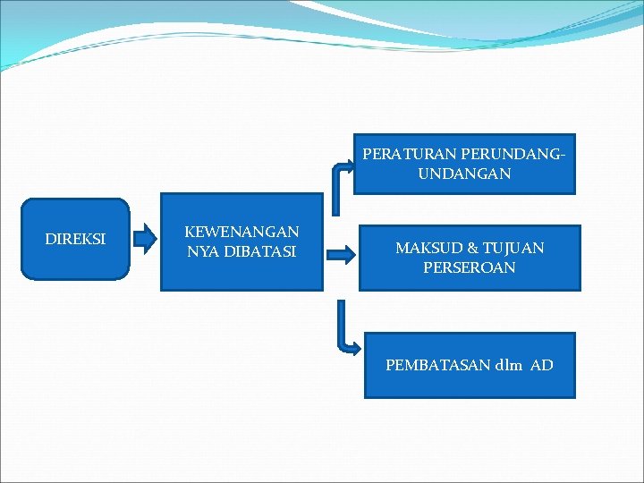 PERATURAN PERUNDANGAN DIREKSI KEWENANGAN NYA DIBATASI MAKSUD & TUJUAN PERSEROAN PEMBATASAN dlm AD 