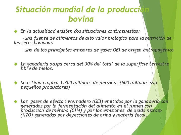 Situación mundial de la producción bovina En la actualidad existen dos situaciones contrapuestas: -una