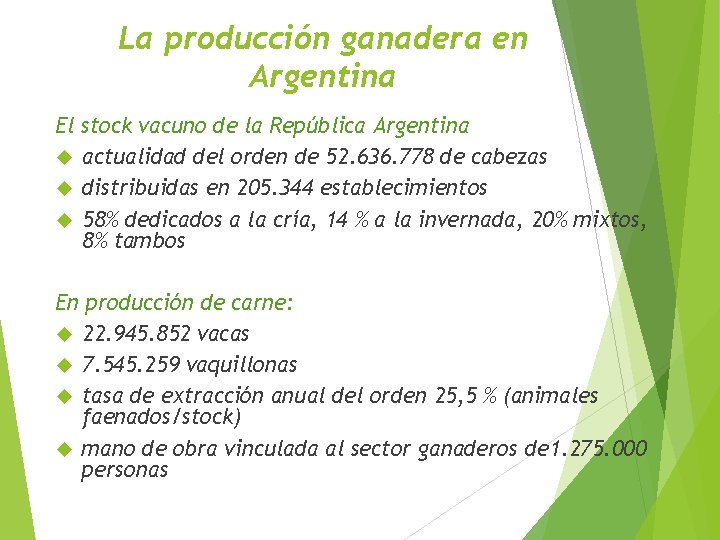 La producción ganadera en Argentina El stock vacuno de la República Argentina actualidad del