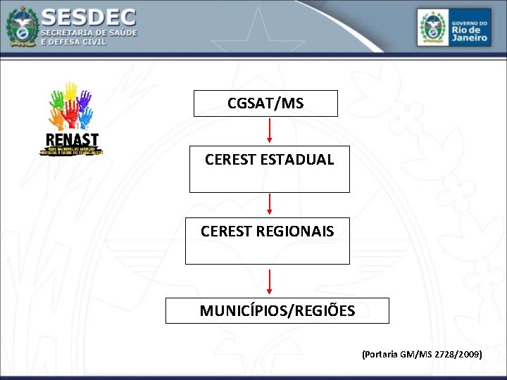 CGSAT/MS CEREST ESTADUAL CEREST REGIONAIS MUNICÍPIOS/REGIÕES (Portaria GM/MS 2728/2009) 