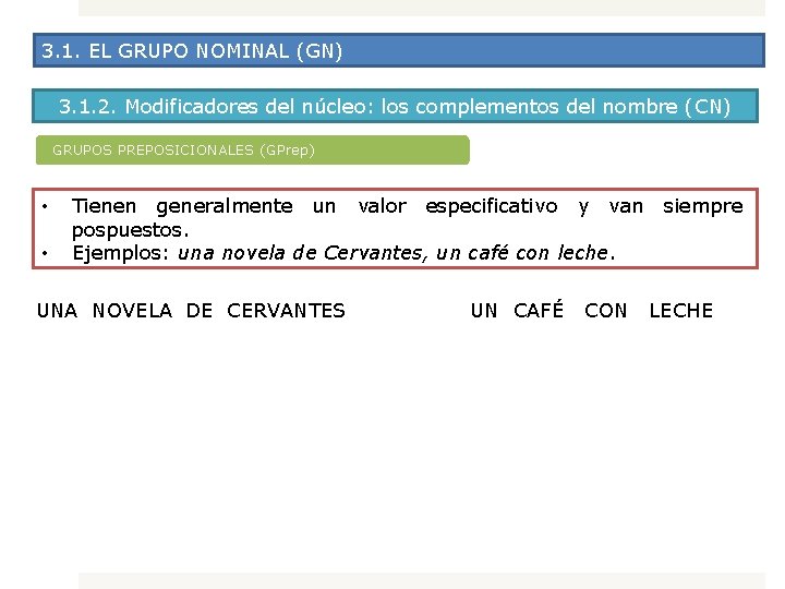 3. 1. EL GRUPO NOMINAL (GN) 3. 1. 2. Modificadores del núcleo: los complementos