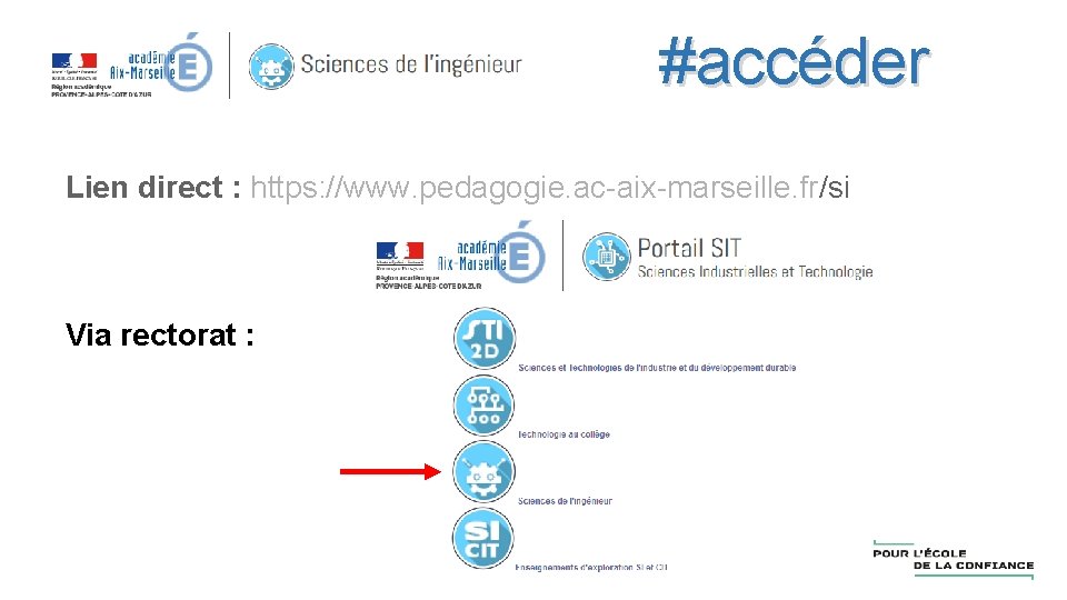 #accéder Lien direct : https: //www. pedagogie. ac-aix-marseille. fr/si Via rectorat : 