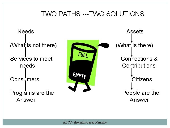 TWO PATHS ---TWO SOLUTIONS Needs Assets (What is not there) (What is there) Services