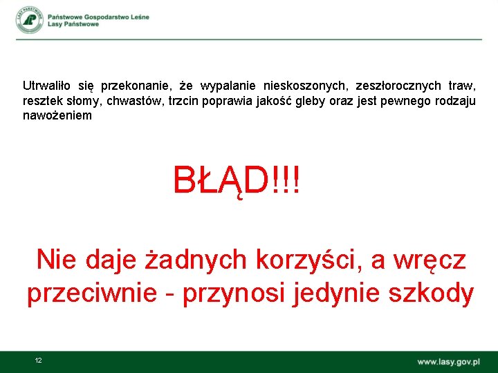 Utrwaliło się przekonanie, że wypalanie nieskoszonych, zeszłorocznych traw, resztek słomy, chwastów, trzcin poprawia jakość