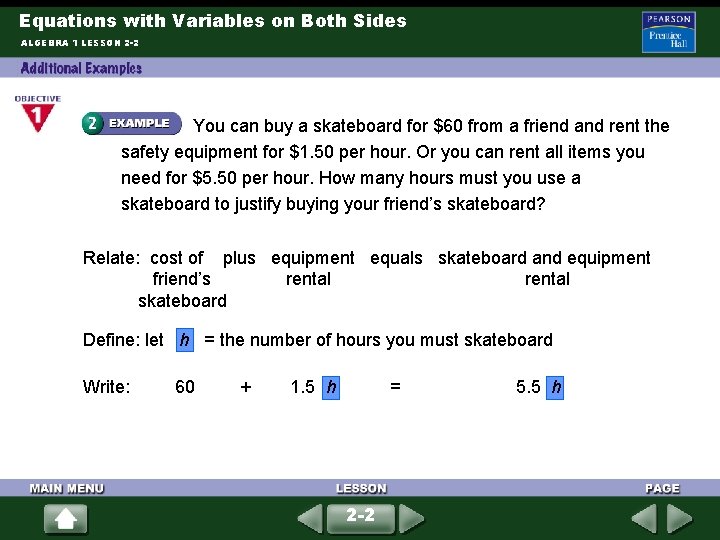 Equations with Variables on Both Sides ALGEBRA 1 LESSON 2 -2 You can buy
