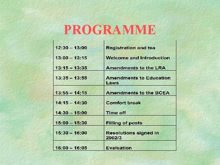 PROGRAMME 