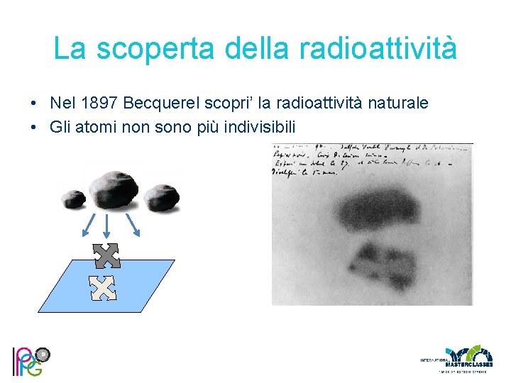 La scoperta della radioattività • Nel 1897 Becquerel scopri’ la radioattività naturale • Gli